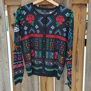 DESIGUAL "Embroidered" Floral Cardigan Women's Size Large
